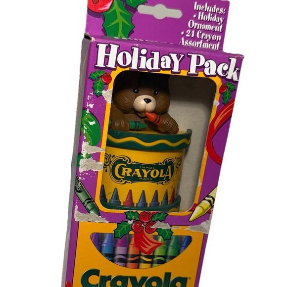 Other - Vtg Crayola Crayons Holiday Pack Christmas Bear Ornament 1996 NIB Collectible